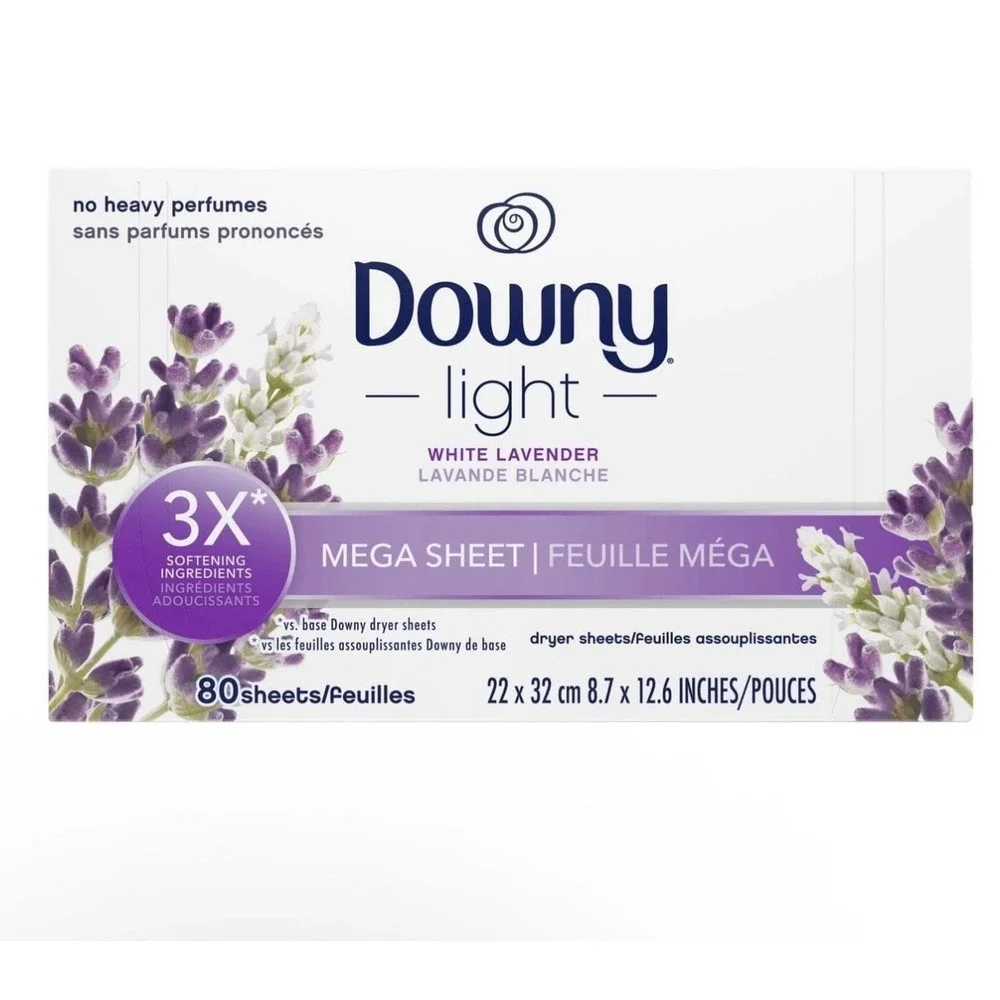 Downy Light White Lavender Mega Dryer Sheets 80 Count 3X Softening Ingredients
